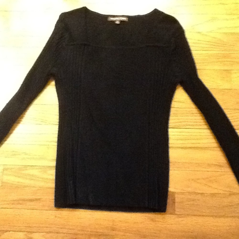 Black Knit Sweater With 3/4 Length Sleeves